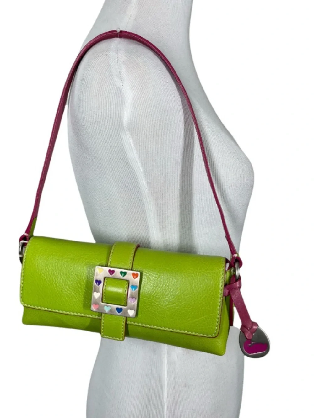 Rare Vintage Y2K Dooney & Bourke Lime Green Hearts Mini Shoulder Bag